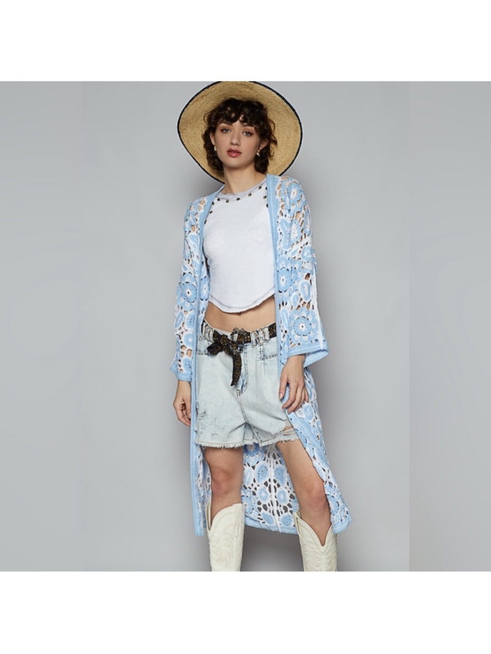 Pol BoHo Floral Crochet Duster